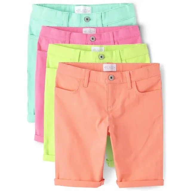 The Children's Place Girls Roll Cuff Twill Skimmer Short, 4-Pack, Sizes 4-16