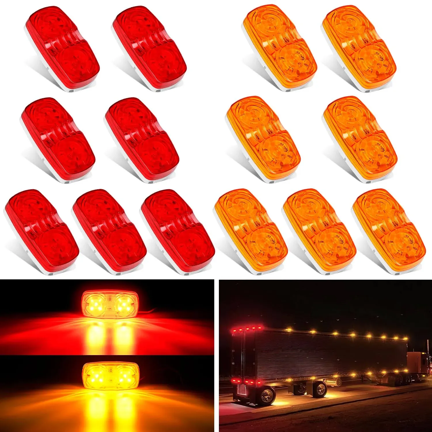 Nilight Double Bullseye Marker Light 14PCS Red Amber 10LED Rectangular Clearance Light Front Side Rear Marker Indicator Light Surface Mounted for 12V Truck Camper RV Boat Lorry