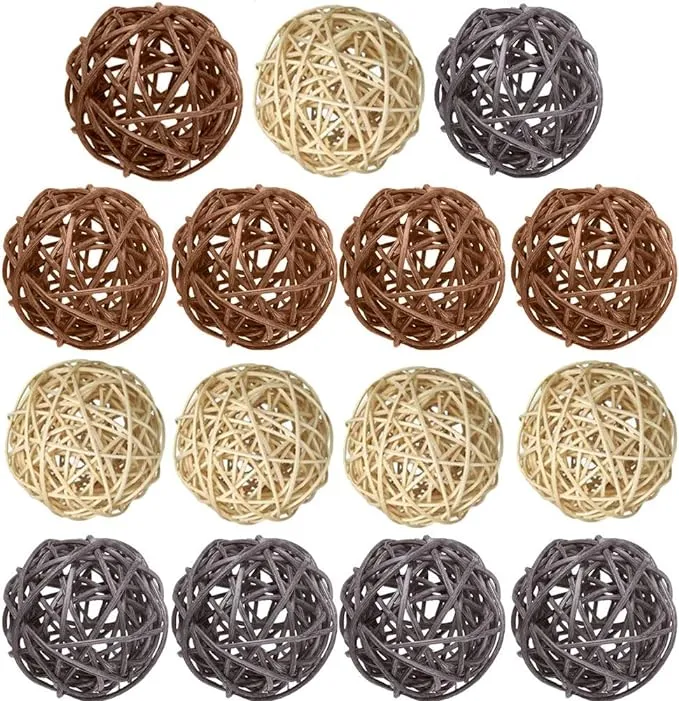 15 Pcs Wicker Rattan Balls Table Wedding Party Christmas Decoration Decorative Balls for Bowls, Vase Filler, Coffee Table Decor, Wedding Party