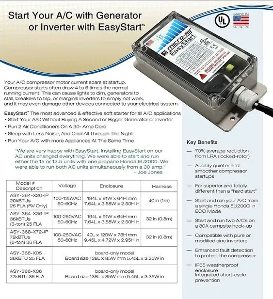 EasyStart Micro-Air ASY-364-X20-IP 364 Soft Starter for All RV A/C Applications