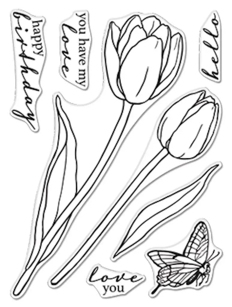 Tulips Flower Florals 3x4&#034; Poly Clear Stamp Set by Hero Arts CM420 NEW!