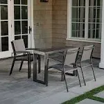 Hanover Conrad 5-Piece Compact Outdoor Dining Set w/ 4 Stackable Sling Chairs and Convertible Slatted Table Gray