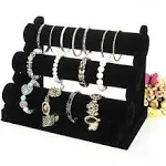 Black Velvet Bracelet & Necklace T-Bar 3 Tier Jewelry Display