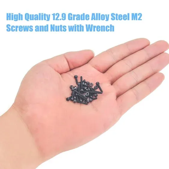 DYWISHKEY 420 Pieces M2 x 4mm/6mm/8mm/10mm/12mm/16mm/20mm, 12.9 Grade Alloy Steel Hex Socket Head Cap Bolts Screws Nuts Kit with Hex Wrench