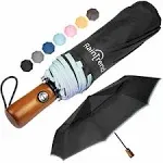 Raintrend Premium Umbrella Windproof Travel Umbrellas for Rain - Compact Small Portable Folding Automatic Strong Wind Resistant Large Doub, Black