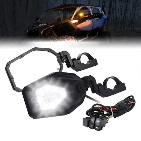 Kemimoto UTV Side Mirrors with Spot Light Turn Signal Light for 162 in Roll Bar Heavy Duty Aluminum Side by Side UTV Mirrors