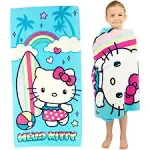 Franco Sanrio Hello Kitty Super Soft Lightweight 100% Recycled Bath/Pool/Beach Towel Made from Recycled Plastic Bottles, 60 in x 30 in, (100% Official Licensed Sanrio Product)