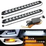 2pcs Arrow LED DRL Strip Switchback 12.4inch Long Super Bright 2835 81SMD Chips Dual-Color Amber White for Turn Signal Light & DRL. (Amber+White)