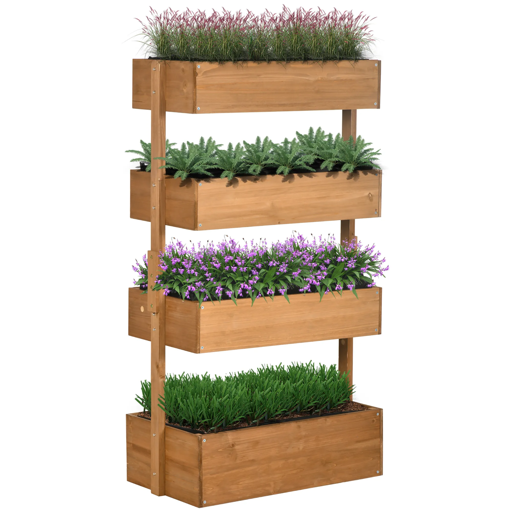 Outsunny Vertical Garden Planter, Wooden 4 Tier Planter Box, Self-Draining with Non-Woven Fabric for Outdoor Flowers, Vegetables and Herbs, Orange