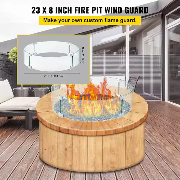 VEVOR Fire Pit Wind Guard 23 x 23 x 8 in. Glass Flame Guard 1/4 in. Thick Round Glass Shield