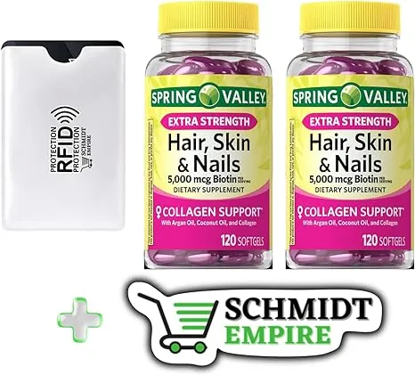 Spring Valley Extra Strength Biotin Hair, Skin & Nails Dietary Supplement, 5,000 mcg, 120 Count (Pack of (2)