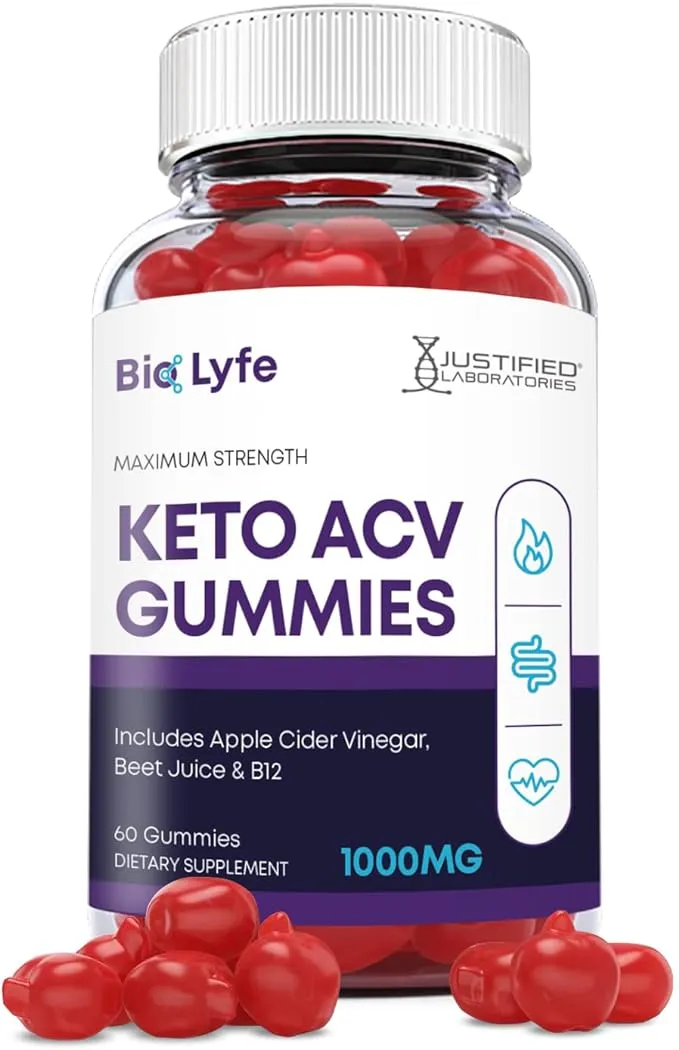 Justified Laboratories Bio Lyfe Keto ACV Gummies 1000mg with Pomegranate Juice Beet Root B12 60 Gummys