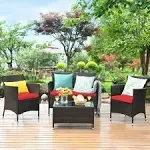 Rattan Outdoor 8-Piece Patio Furniture Set - Red