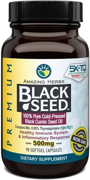 Amazing Herbs Cold-Pressed Black Seed Oil, 500 mg, Softgels - 90 count