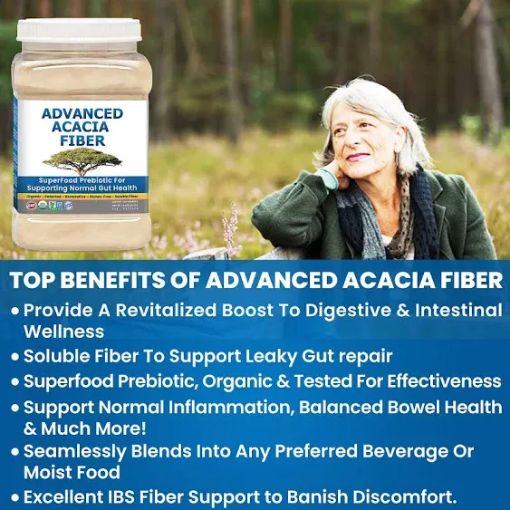 Advanced Acacia Fiber Powder 16oz Soluble Fiber Leaky Gut Repair Powder. Natural Fiber Supplement Powder for Gut Health, Regularity, Digestive Rejuvenation