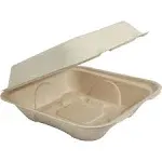 World Centric Fiber Hinged Containers, 9.2 x 9.1 x 3.2, Natural, Paper, 300/Carton