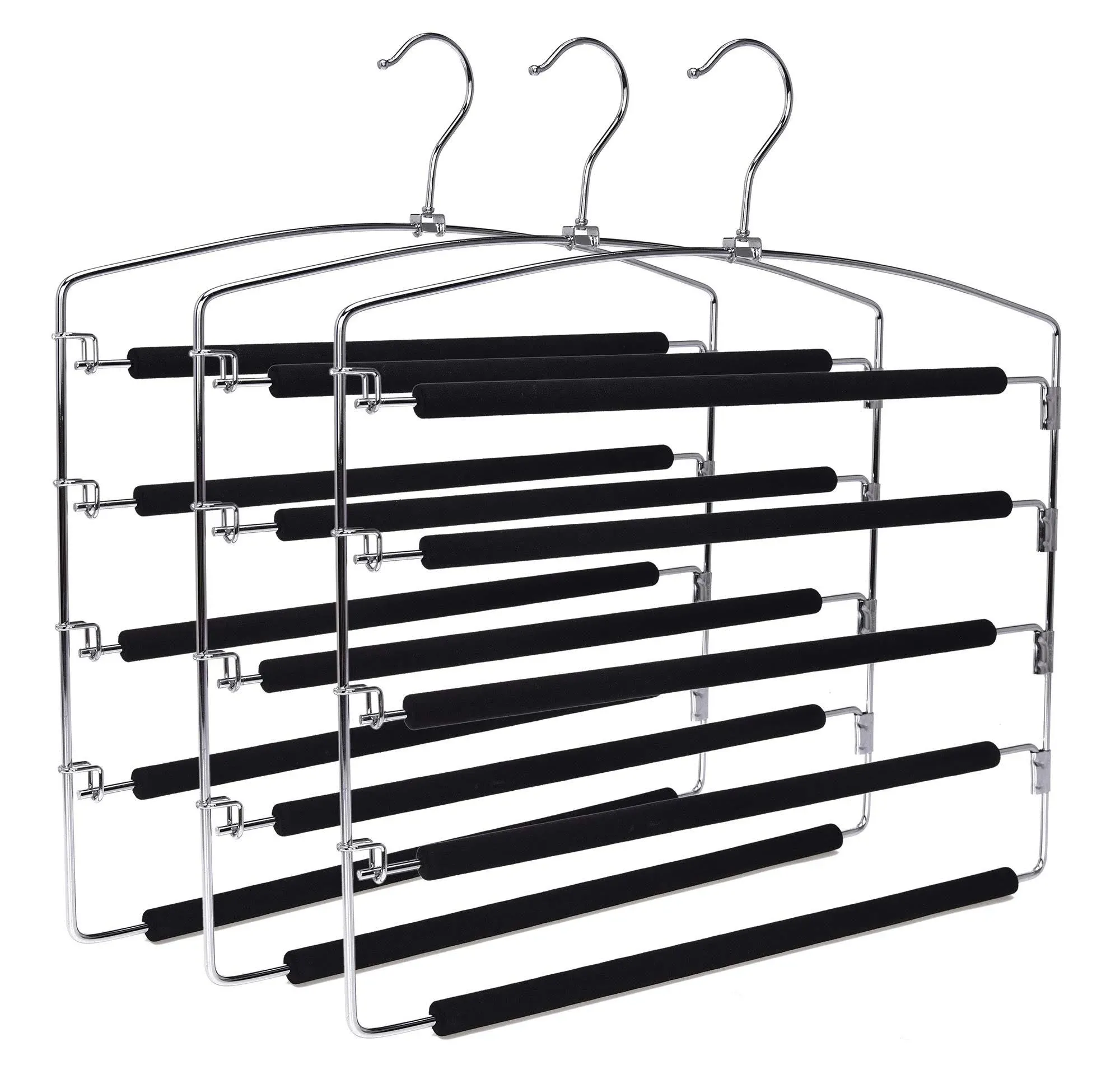 3 Quality Multi Pants Hangers Real Heavy Duty Space-Saving Multi-Bar Metal Ha...