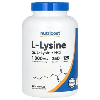 Nutricost L-Lysine 1000mg 250 Capsules - 500mg per Cap Gluten Free Non-GMO