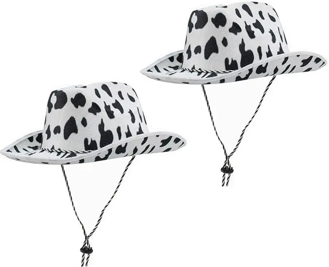 Giftexpress 2-Pack Cow Print Felt Cowboy Hat Black and White for Dress-Up Party ...