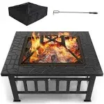 VOUNOT Fire Pit Table with Grate Shelf, 3 in 1 Square Firepit for Heater, Ice Pit, Camping Metal Brazier for Garden Patio Outdoor, with Waterproof