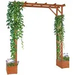 VINGLI Wooden Garden Arbor with Planter, Wedding Arch for Ceremony, Wood Garden Arbour Trellis for Plant Climbing, Pergola for Garden Backyard, Lawn, Outdoor