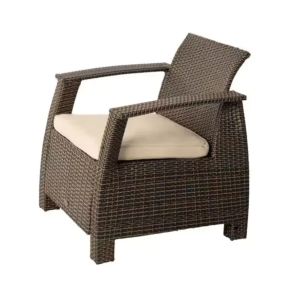 Fire Sense Deluxe Bondi Stationary Mocha Wicker Outdoor Lounge Chair with Taupe Cushion 62775