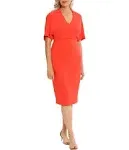 London Times Short Sleeve V-Neck Scuba Crepe Sheath Dress - 4