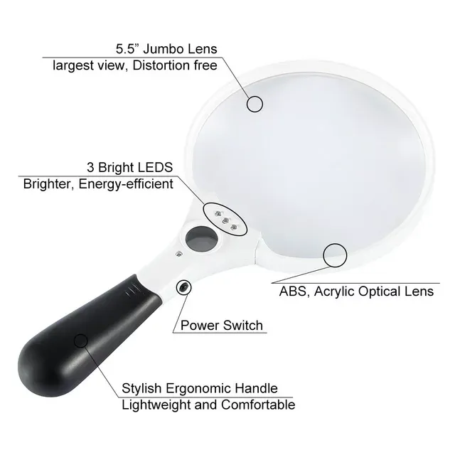 25X Magnifying Glass Extra Large Handheld Reading Magnifier with 3 LED Lights