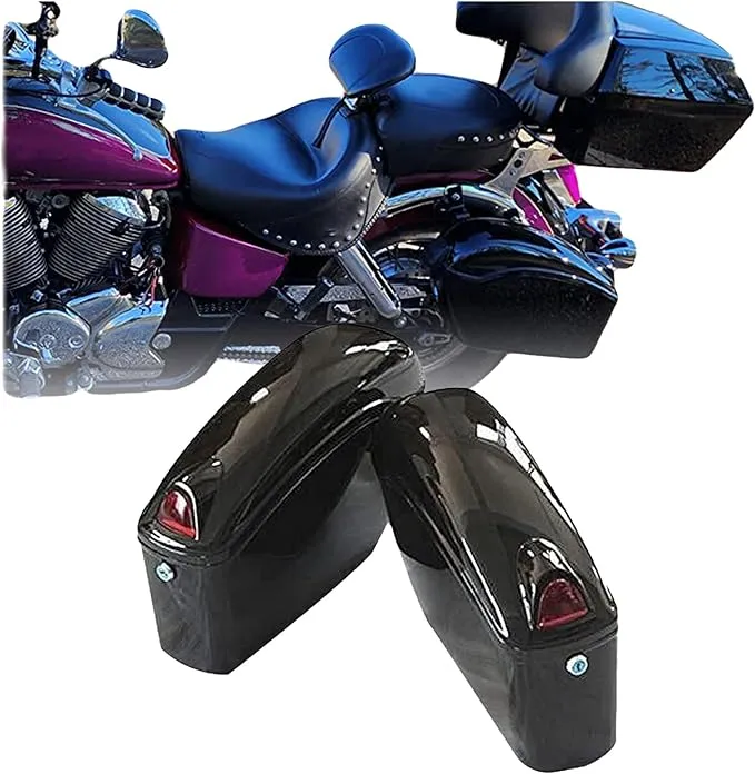 FY Black Hard Saddle Bag Trunk Luggage W Lights for Honda Motorcycle Cruiser