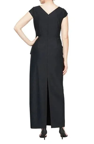 Rhinestone Detail Surplice Neck Sheath Gown In Black