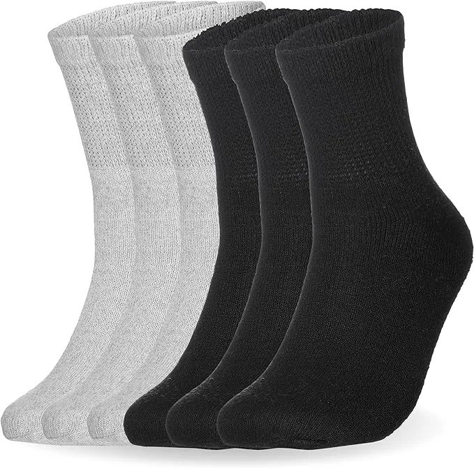 Special Essentials 6 Pairs Men's Black and Gray Cotton Diabetic Ankle Socks 10-13 ...