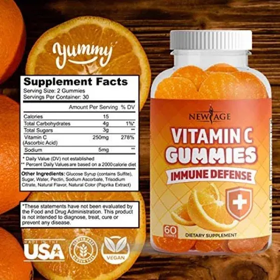 New Age Vitamin C Gummies Orange Vitamin C Gummy - Supports Healthy Immune System - Vegetarian Without Gluten (120 Gummies)