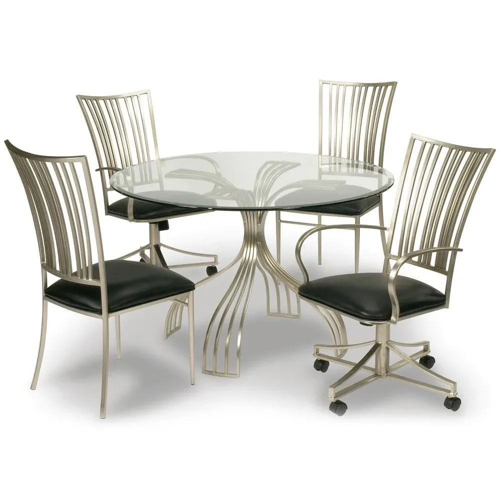 Somette  Ashton Brushed Nickel/ Glass Dining Table - Top: 47 x 48 x 48 - Base: 29.33 x 32.99 x 32.99