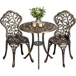 3-Piece Cast Aluminum Patio Bistro Table Set Outdoor Furniture, Bronze