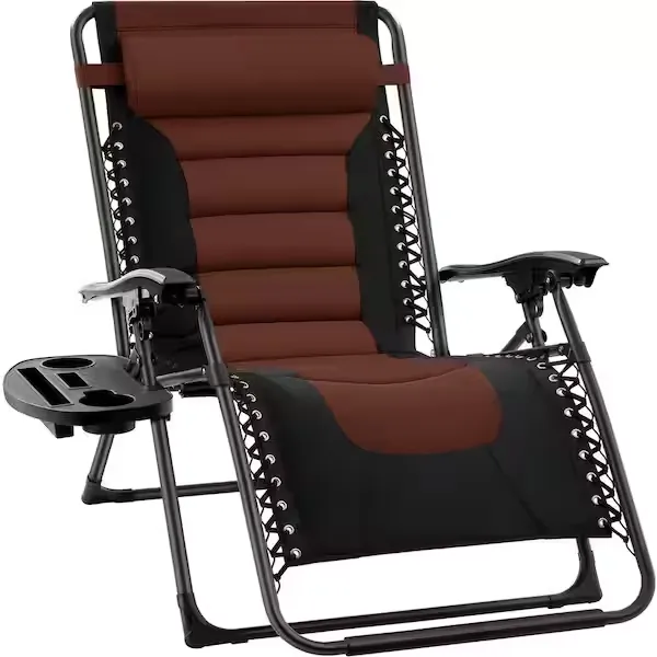 Best Choice Products Oversized Padded Zero Gravity Chair, Folding Outdoor Patio Recliner w/ Side Tray - Brown