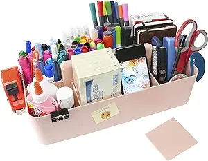 Enjoy Organizer Office Desk Storage Organizer 8 Compartments Box DIY Box Remote Cosmetic Holder Pen Pencil Stationery Basket -Made in USA, Pink