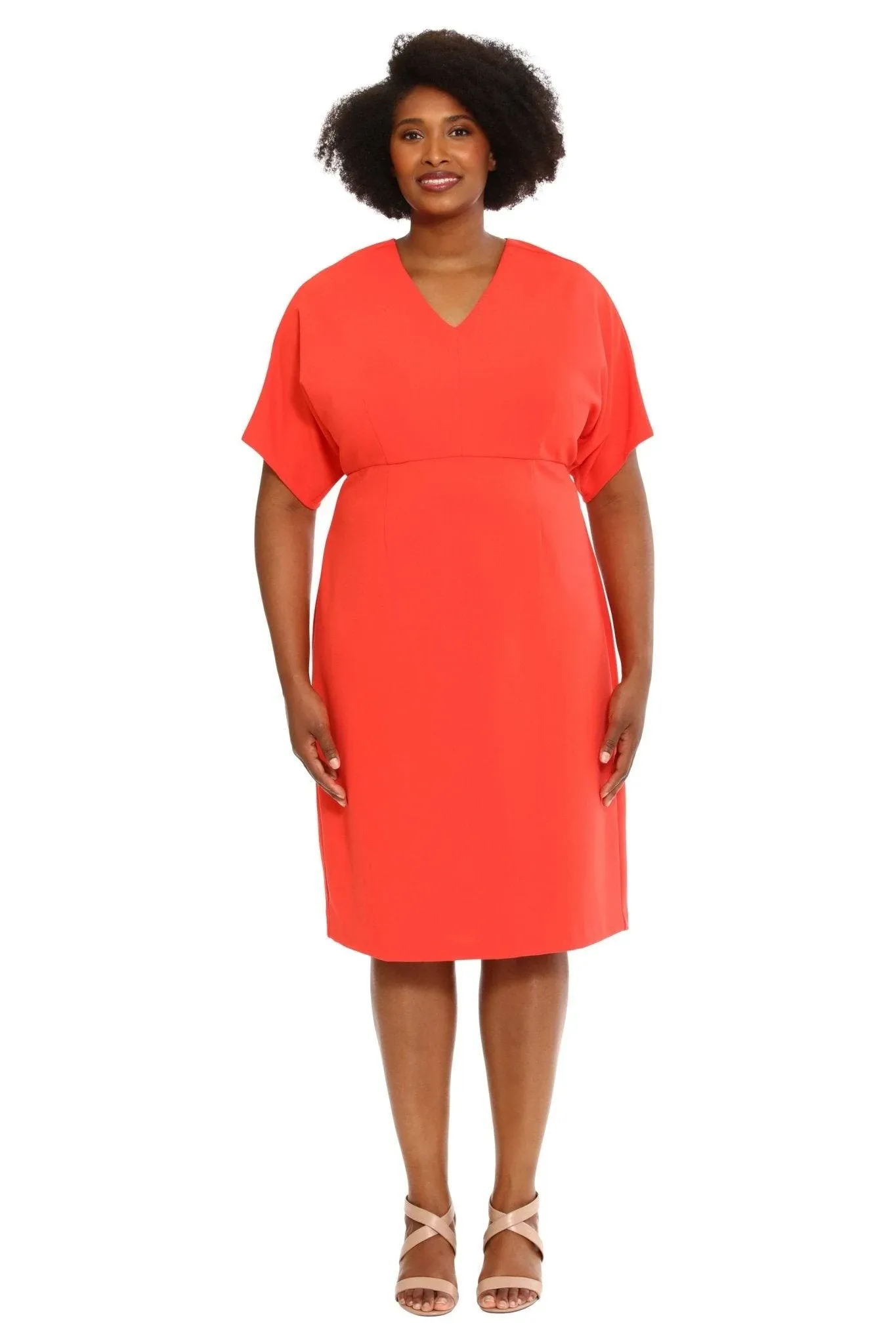 London Times V-Neck Dolman Sleeve Sheath Dress - Plus Fire / 16W