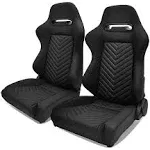 Universal Pair Reclinable Big Style Racing Seat + Dual Slider Black PU Leather