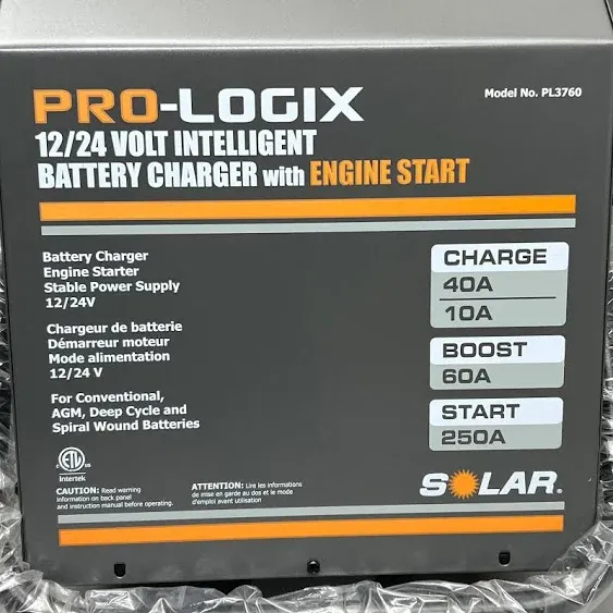 Pro-Logix PL3760 60/40/10/250A 12/24V Intelligent Wheeled Charger with Engine Start