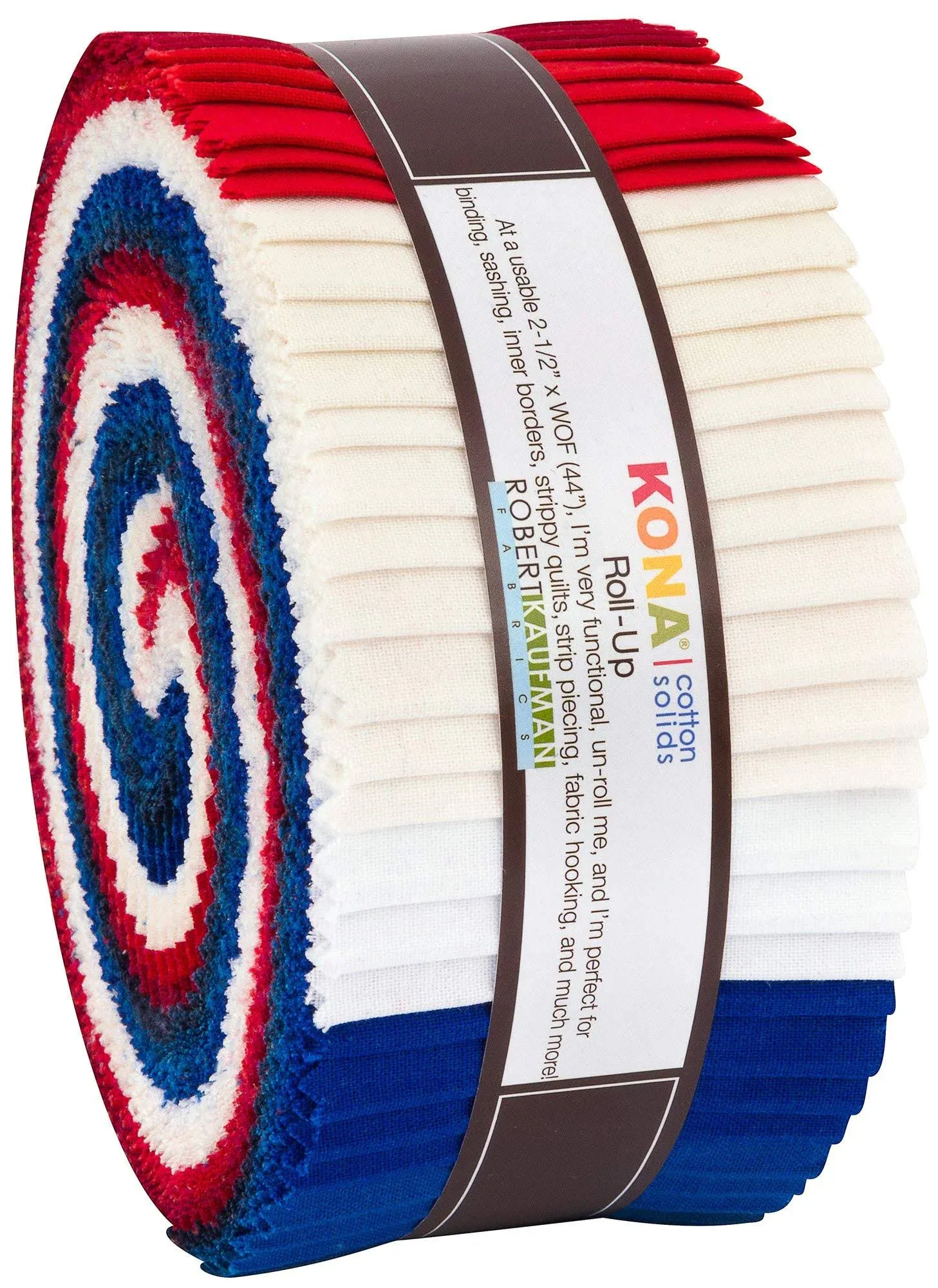 Robert Kaufman Kona Cotton Solids Patriotic Roll Up 2.5" Precut Cotton Fabric Quilting Strips Jelly Roll Assortment RU-779-40