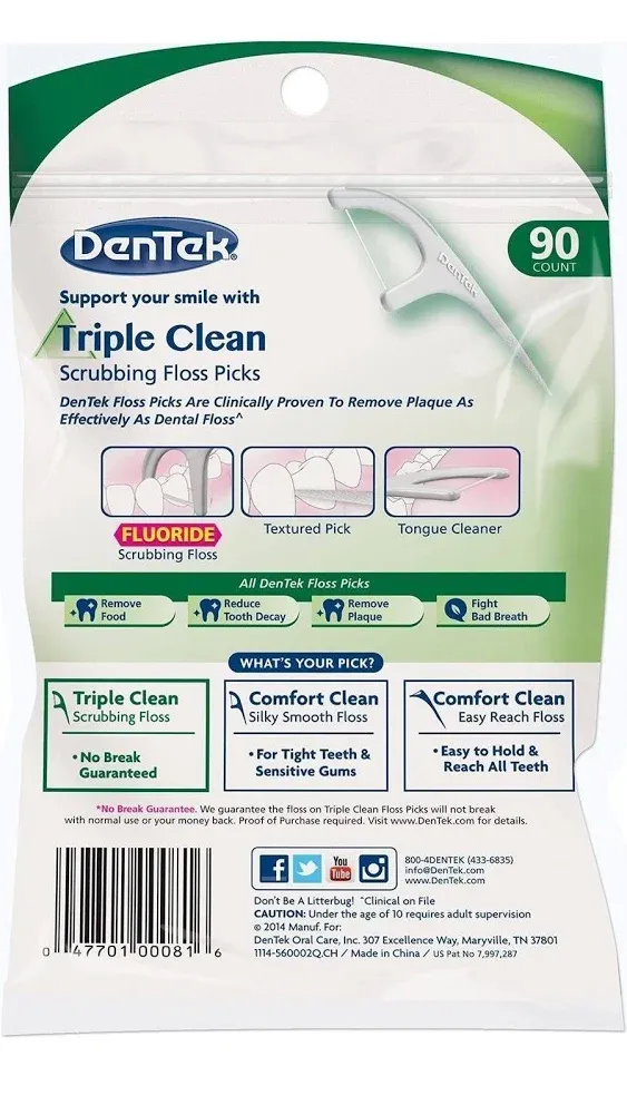 Dentek Triple Clean Mint Dental Floss Picks - 90 ct | by Fleet Farm