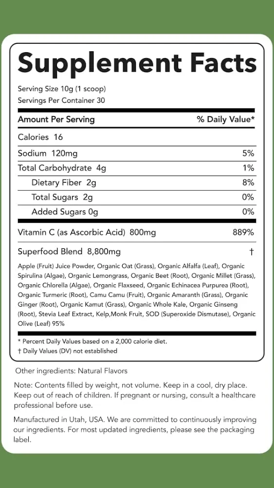 Clean Simple Eats Tropical Greens Powder Mix, Greens Superfood Powder Smoothie & Juice Mix, Gluten Free, Includes Powerhouse Superfoods Chlorella & Spirulina Powder Organic (30 Servings)