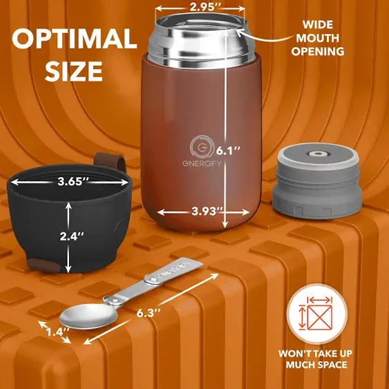 ENERGIFY Vacuum Insulated Food Jar Wide Mouth 24 Oz Soup Thermo with Folding Spoon - Thermal Lunch Containers for Kids & Adults - Leak Proof Stainless Steel Thermos for Hot Food Keep 12H and Cold 24H