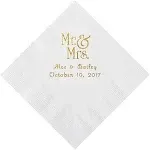 White Mr. & Mrs. Personalized Napkins with Gold Foil - Beverage - Party Supplies - 50 Pieces