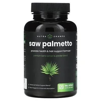 NutraChamps Saw Palmetto Supplement for Prostate Health [Extra Strength] 600mg Complex with Extract & Berry Powder - Supports Healthy Urination Frequency, DHT Blocker & Hair Loss Prevention - 120ct