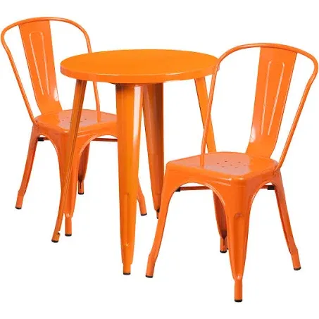 Flash Furniture 3-Piece Round Metal Patio Bistro Set, Orange, 24"