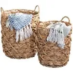 Honey-Can-Do Natural Round Decorative Wicker Baskets with Handles (Set of 2)