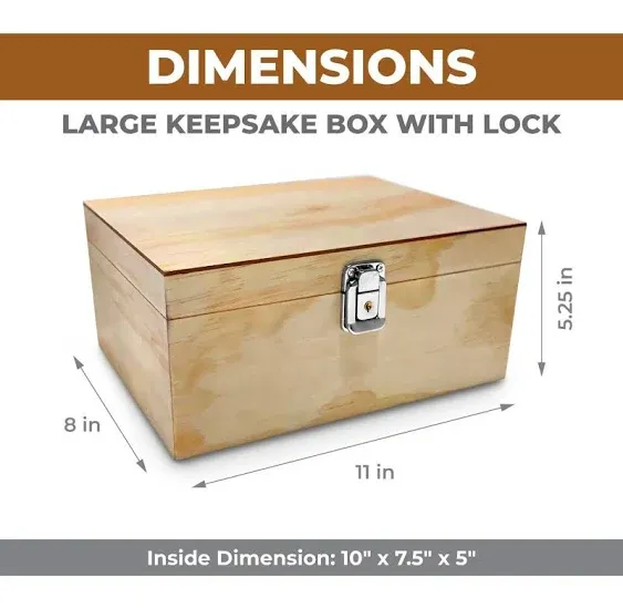 Blake & Lake Locking Wood Storage Box - Decorative box for Home or Office - Wooden Box with Hinged Lid Keepsake Box with Lock Oak Box for Home (Dark Oak)