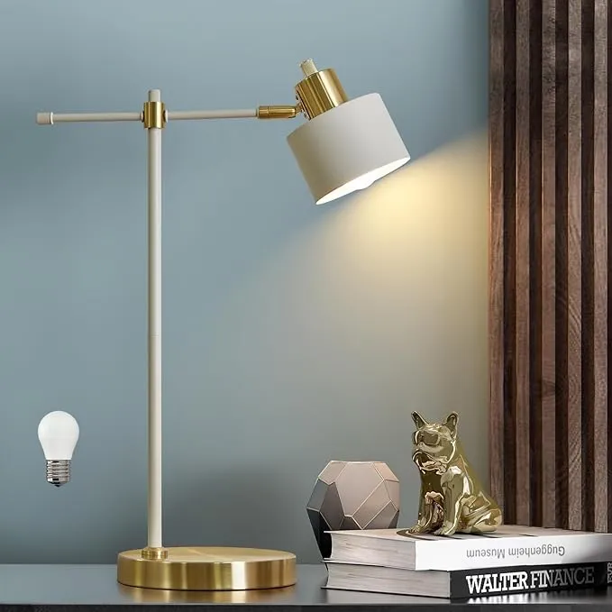 OYEARS Modern Industrial Desk Lamp for Reading LED 22.2“ Metal Table Lamp Light for Office Bedroom Study Room Living Room Nightstand Bedside Lamps Gold and Matte Black Accent (White, Bulb Included)