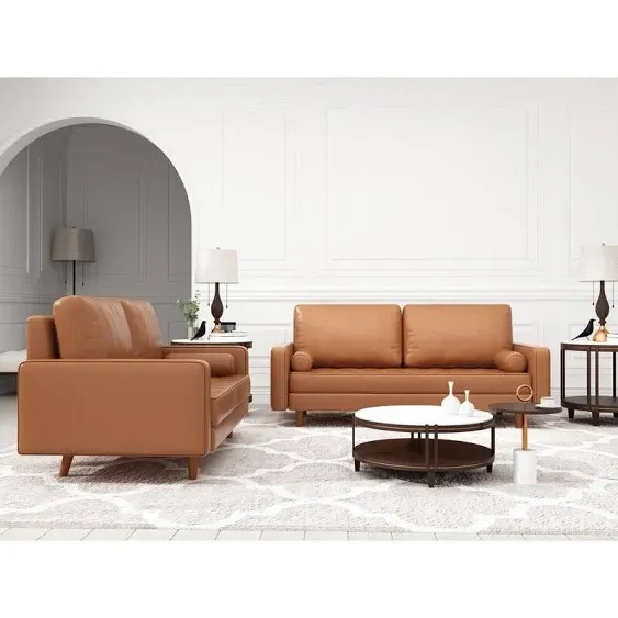 2 Piece Mid-Century Square Arm Leather Sofa Living Room Set - Sofa Width:70" &Loveseat Width:58" Black